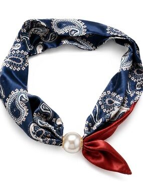 ✨Silk Scarf Necklace with Pearl Charm | Patriotic Boho Western Scarf Choker